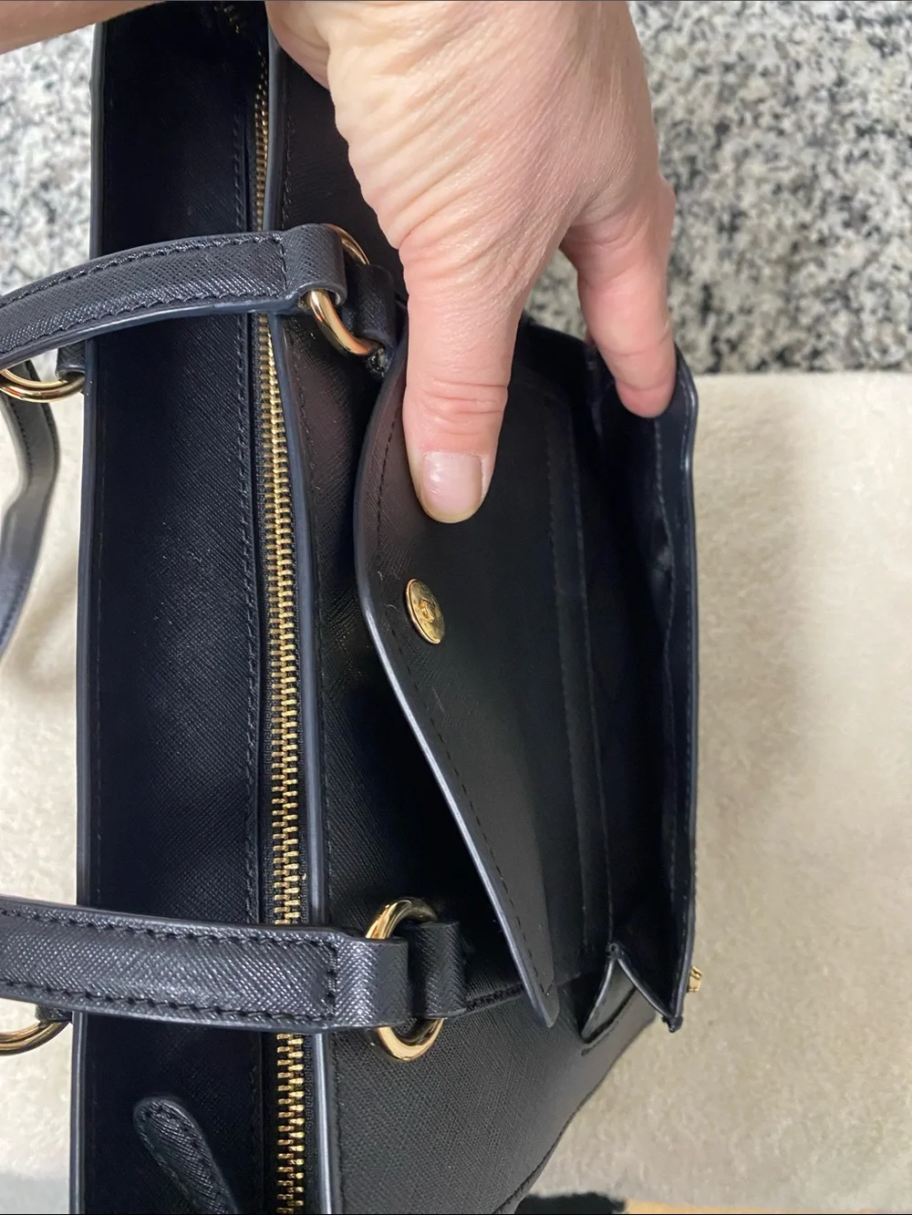 Michael Kors Black Saffiano Tote with Gold MK Emblem - Picture 9 of 10